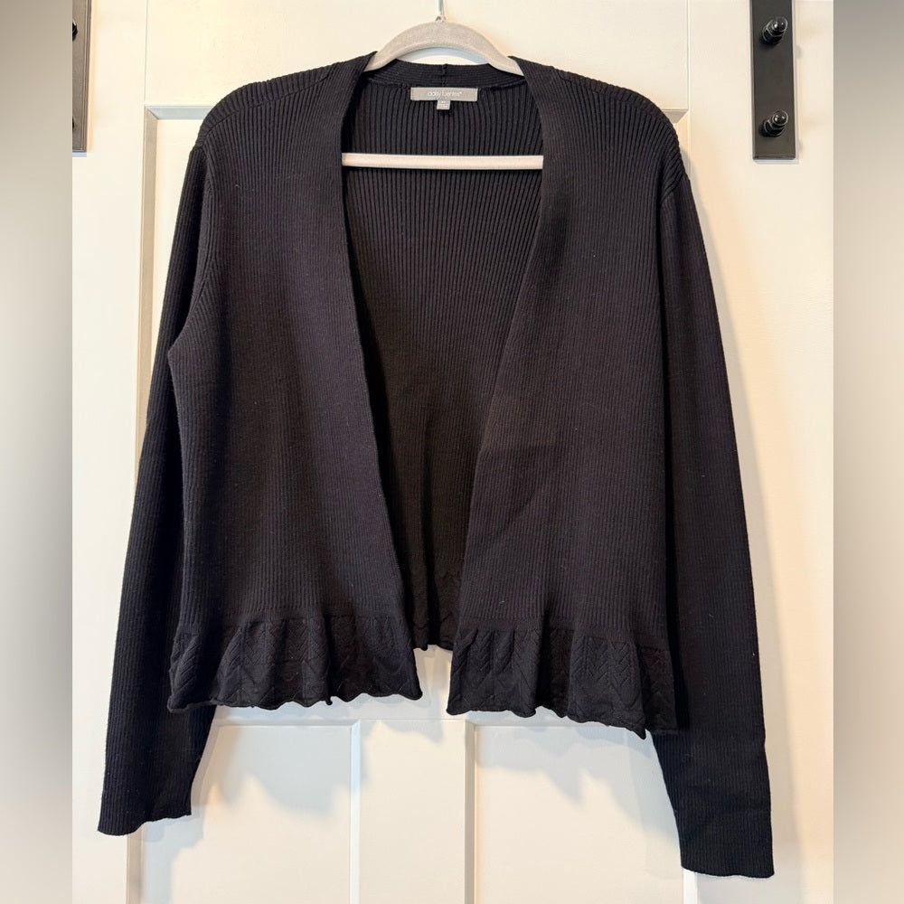 Daisy Fuentes Black Open Cardigan With Ruffle Bottom Ladies Size XL