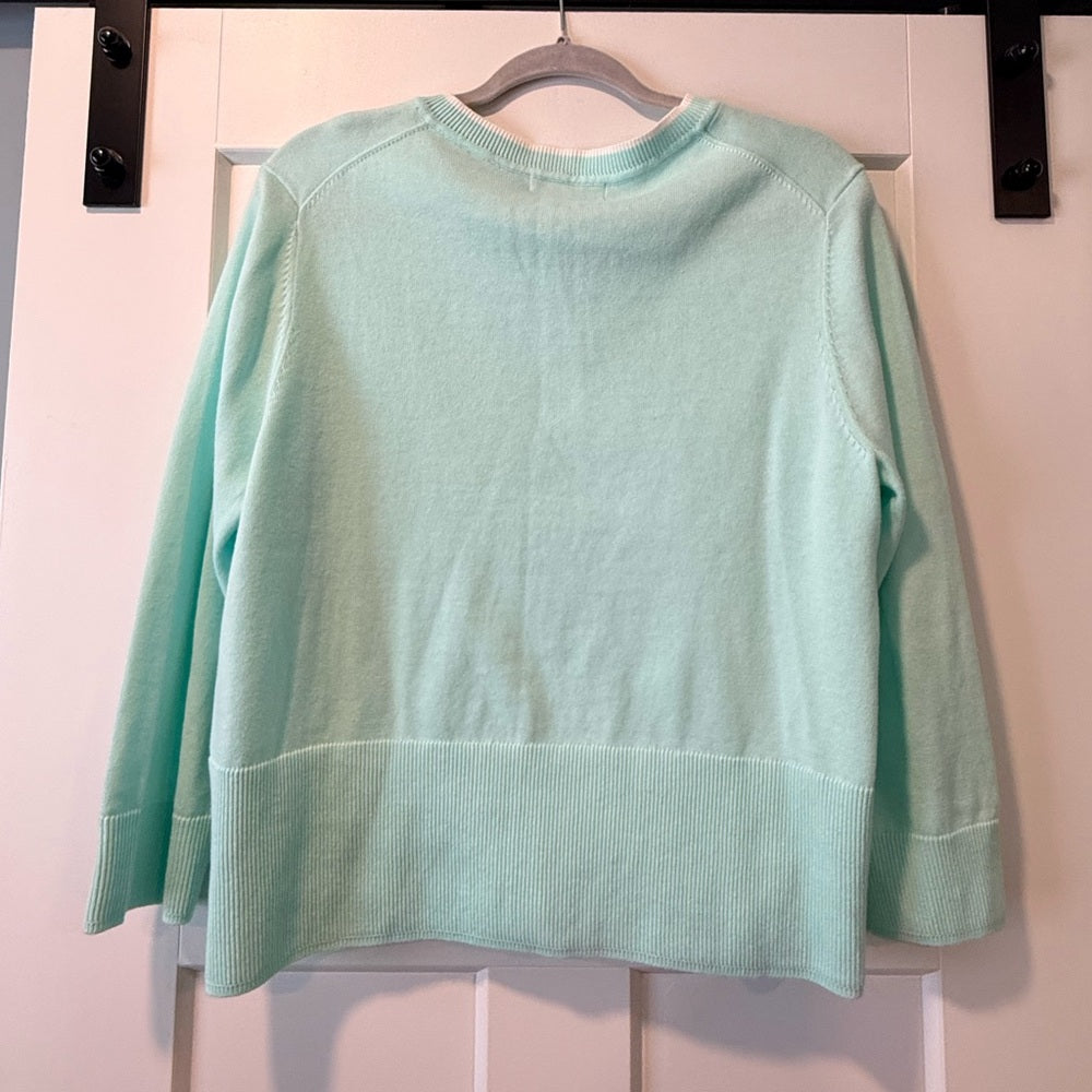 Liz Claiborne Light Mint Green With White Cardigan Sweater Ladies Size XL