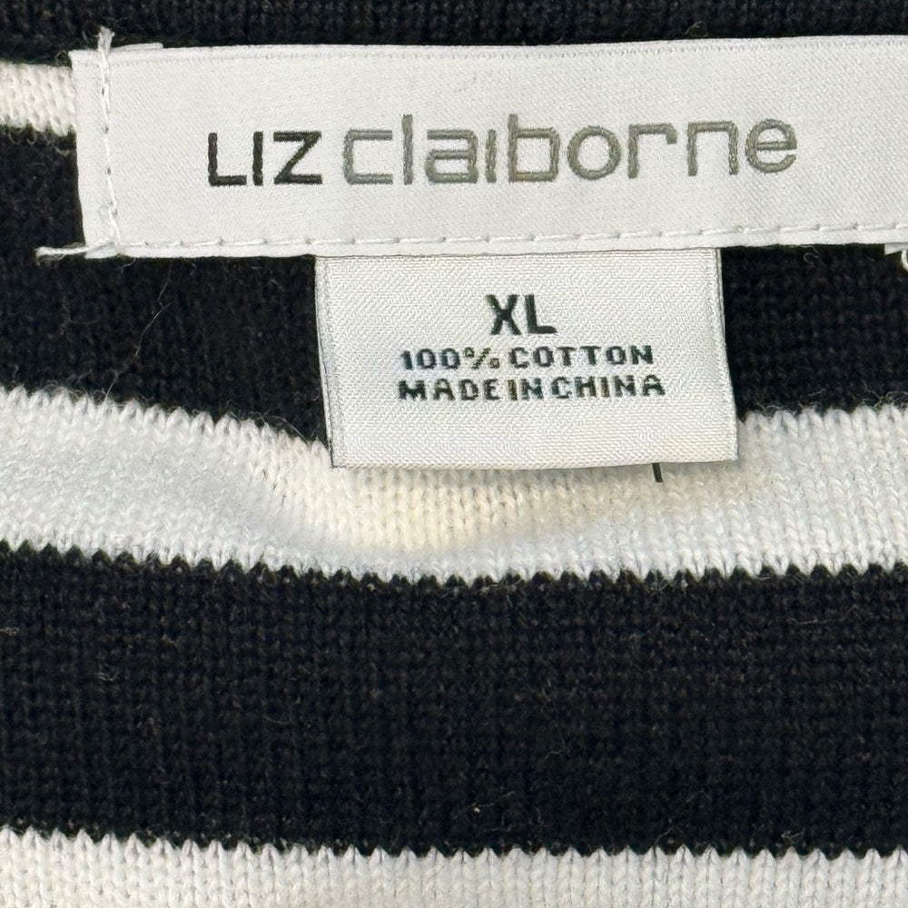 Liz Claiborne Black and White Striped Cardigan Ladies Size XL