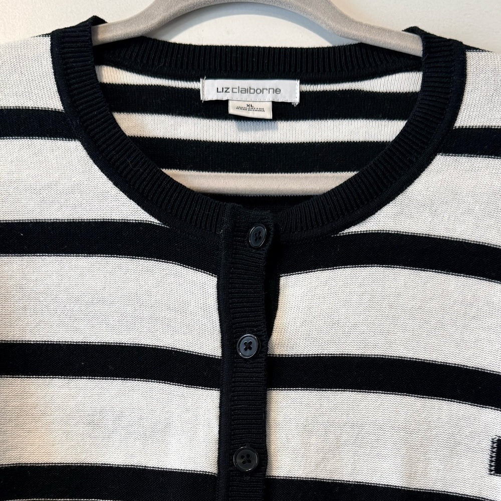Liz Claiborne Black and White Striped Cardigan Ladies Size XL