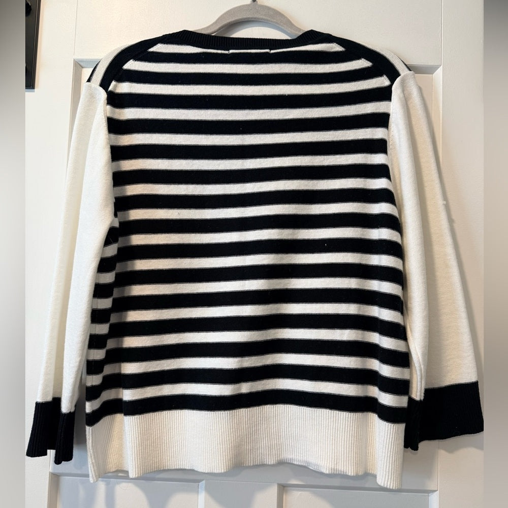 Liz Claiborne Black and White Striped Cardigan Ladies Size XL