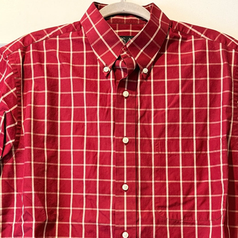 Jos. A. Bank Red Plaid Men's Shirt Traveller’s Collection Size Medium