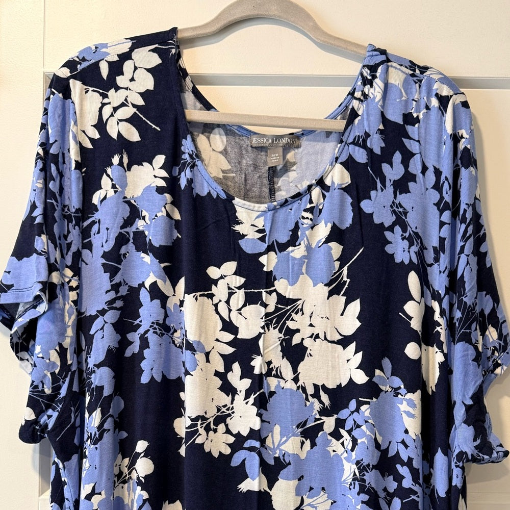 NWOT Jessica London Floral Blue and White Dress Plus Size Women’s Size 34W