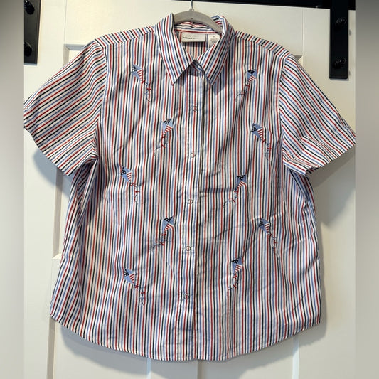 Vintage Alfred Dunner Red and Blue Button Down Shirt With Kites Ladies Size 14