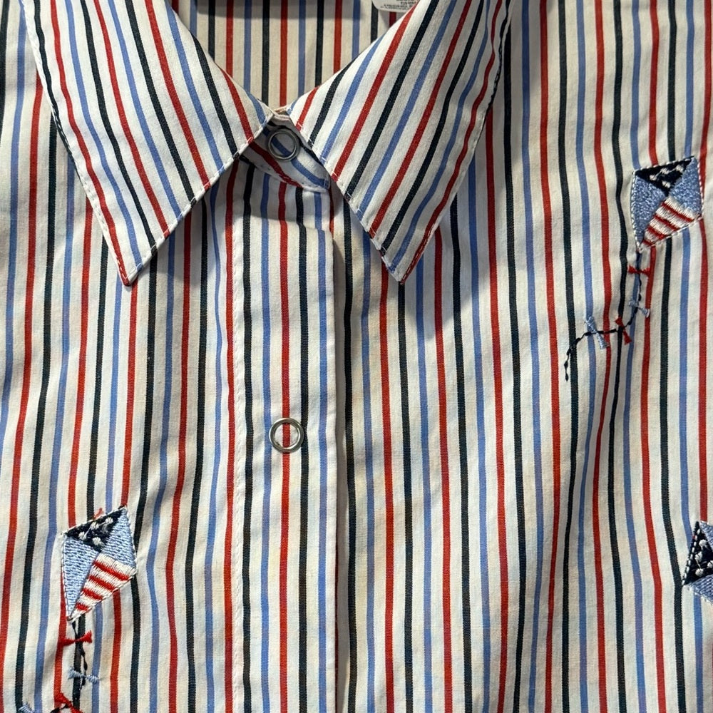 Vintage Alfred Dunner Red and Blue Button Down Shirt With Kites Ladies Size 14