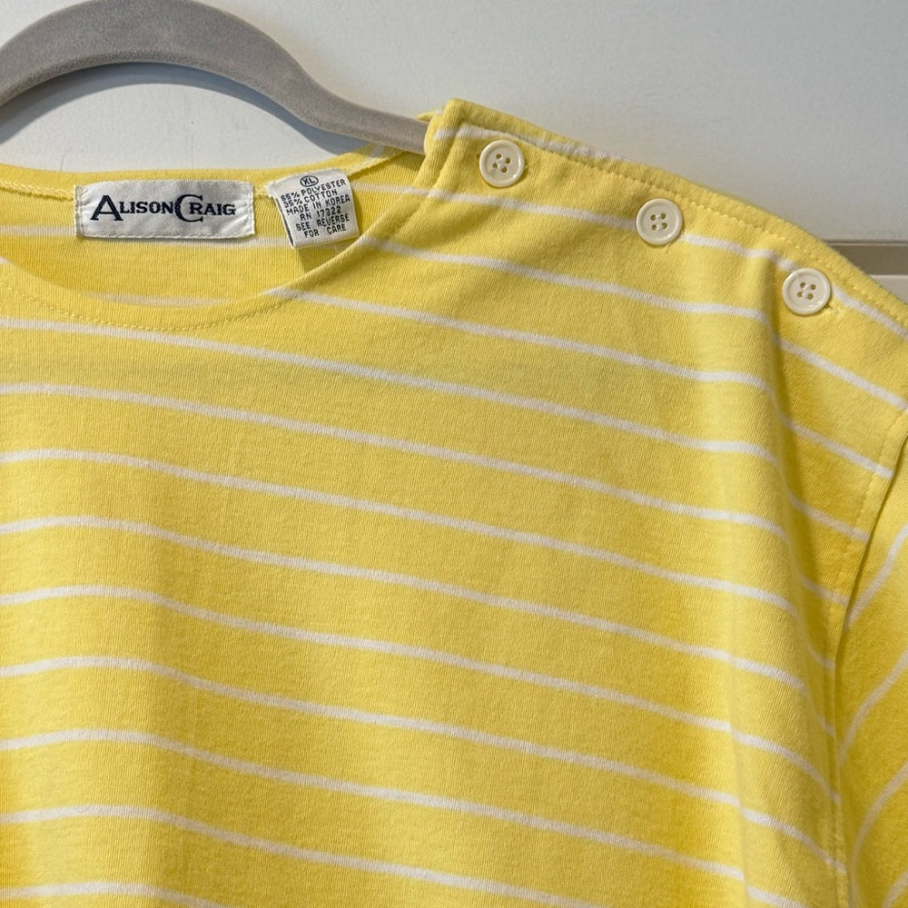 Vintage Alison Craig Yellow and White Striped Knit Top Ladies Size XL