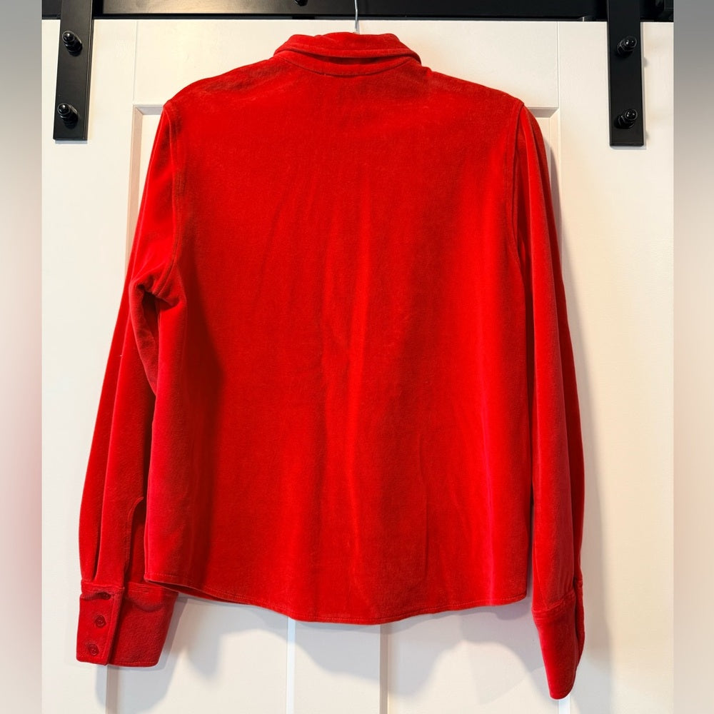 Vintage Copper Key Vibrant Red Velour Button-Front Shirt Ladies Size Large