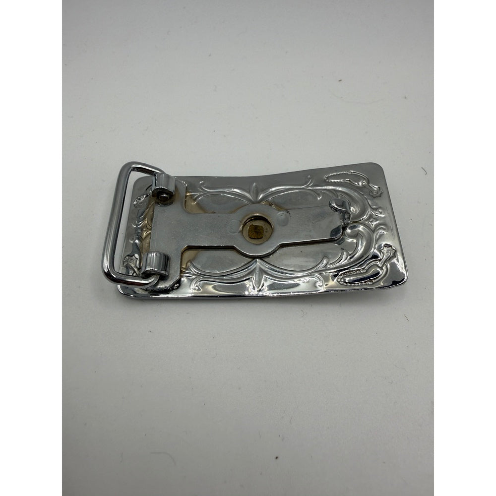 Vintage Silver & Gold Belt Buckle w/ Stagecoach