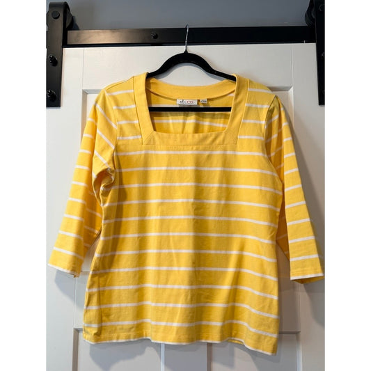 Cute Denim & Company Yellow Striped Knit Top Ladies Size Medium