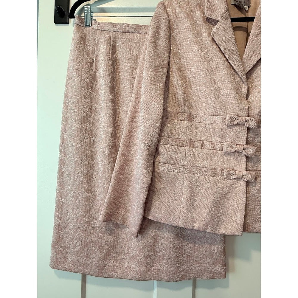 Gorgeous Adrianna Papell Designer Pink Floral Brocade-Style Suit Ladies Sz 10