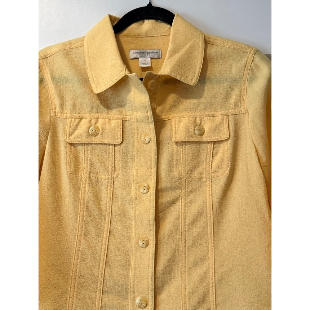 Flowy Christopher & Banks Button-Front Yellow Blouse Ladies Size Petite Small