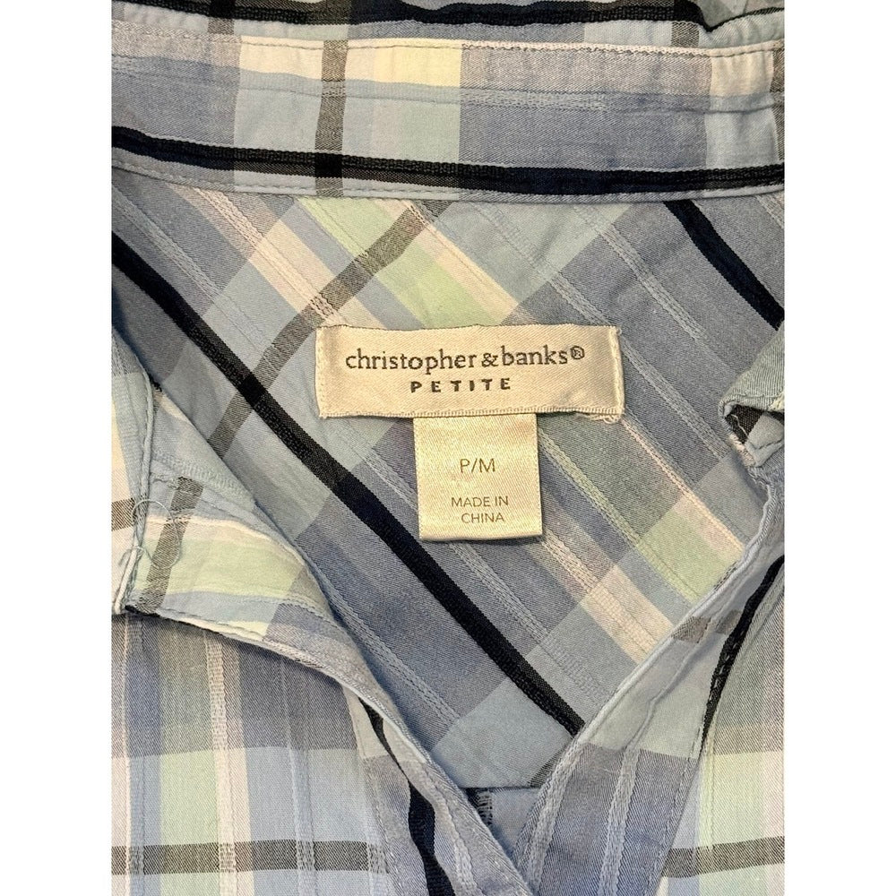 Cute Christopher & Banks Plaid Stretch Pullover Top Ladies Petite Medium