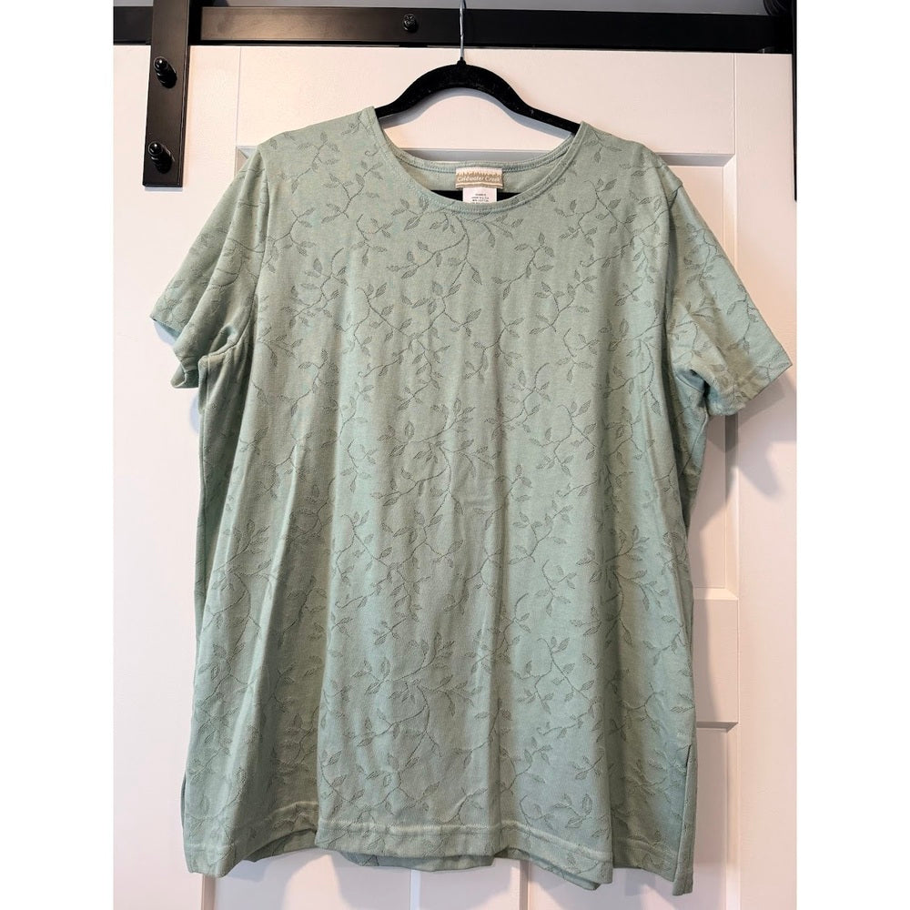 Cute Coldwater Creek Sage Green Textured Leaf Print Tee Ladies Size XL
