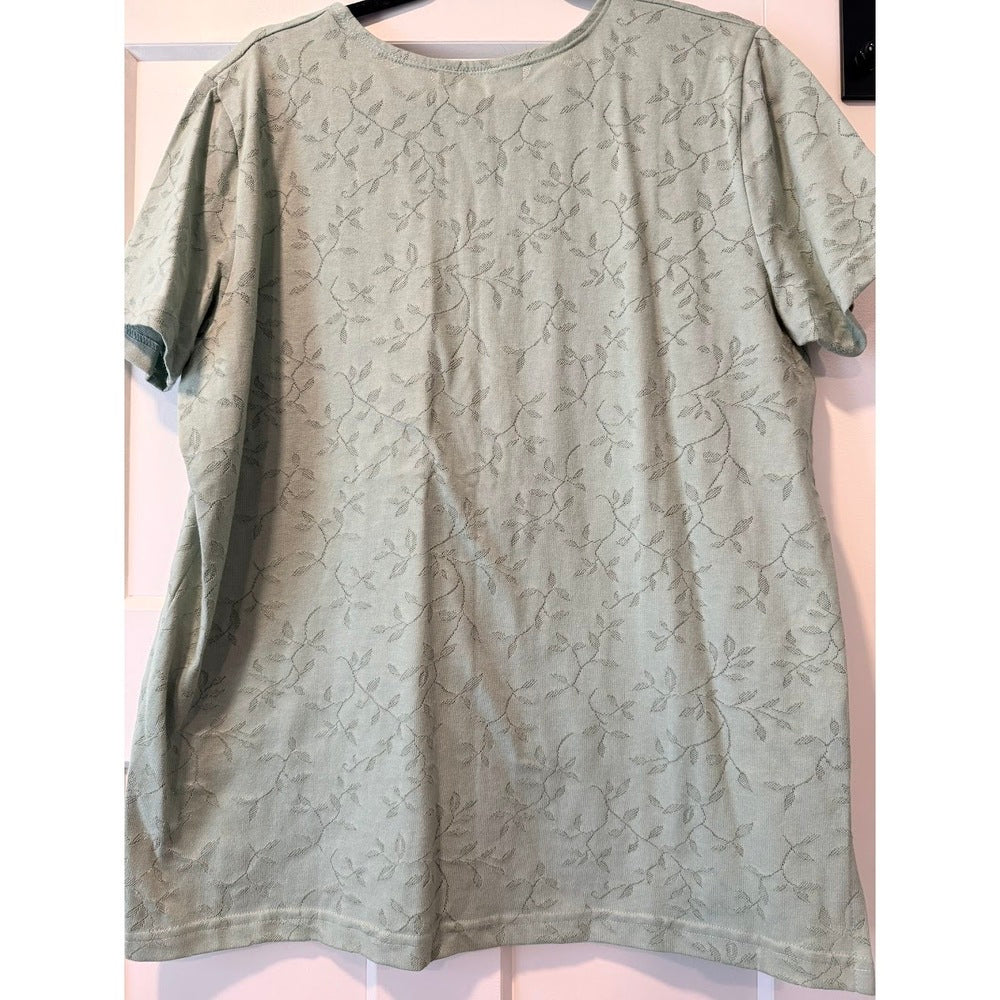 Cute Coldwater Creek Sage Green Textured Leaf Print Tee Ladies Size XL