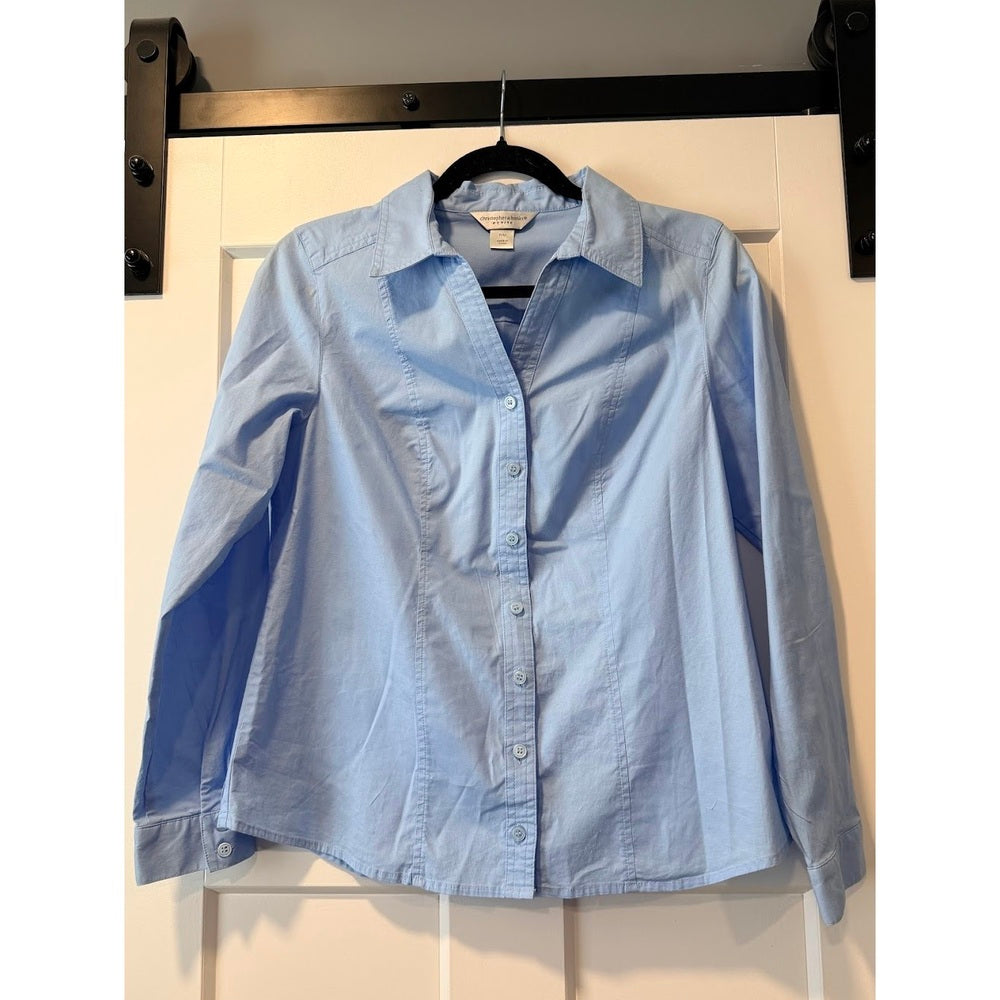 Sharp Christopher & Banks Blue Tailored Button-Down Shirt Ladies Petite Medium