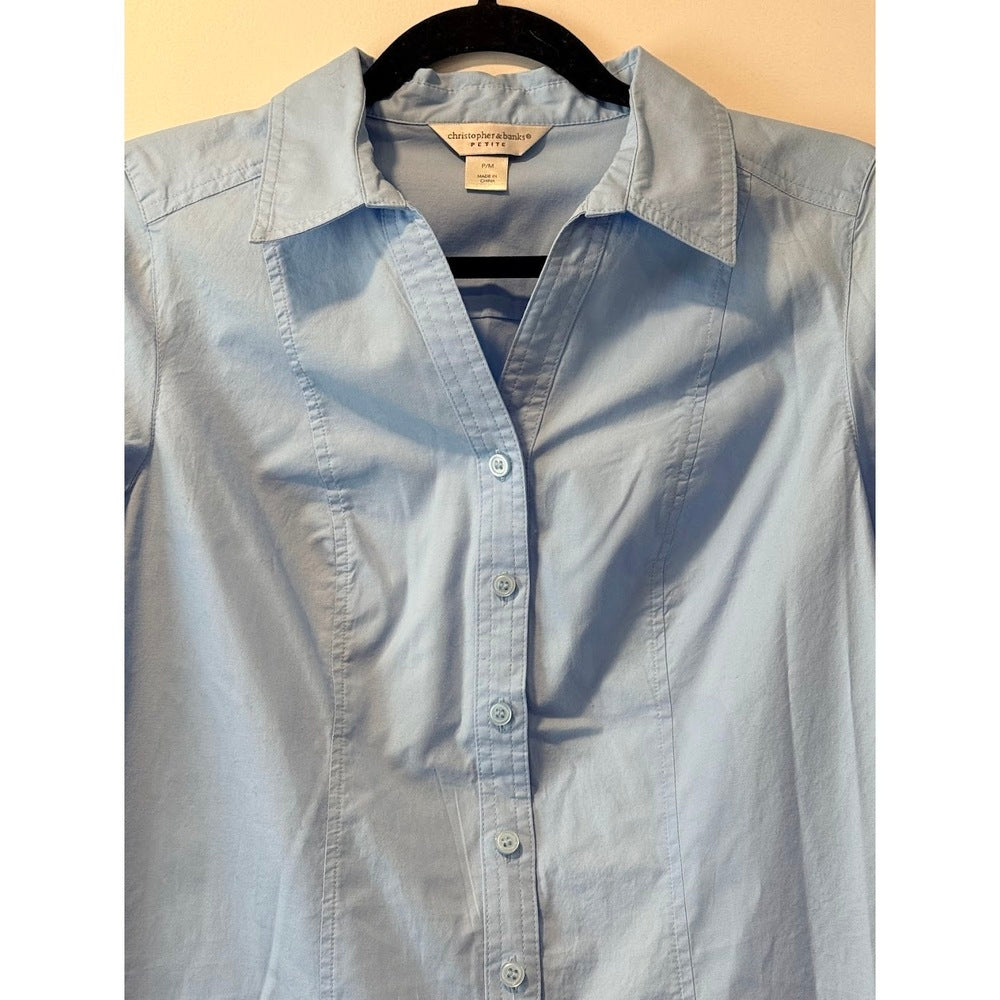 Sharp Christopher & Banks Blue Tailored Button-Down Shirt Ladies Petite Medium