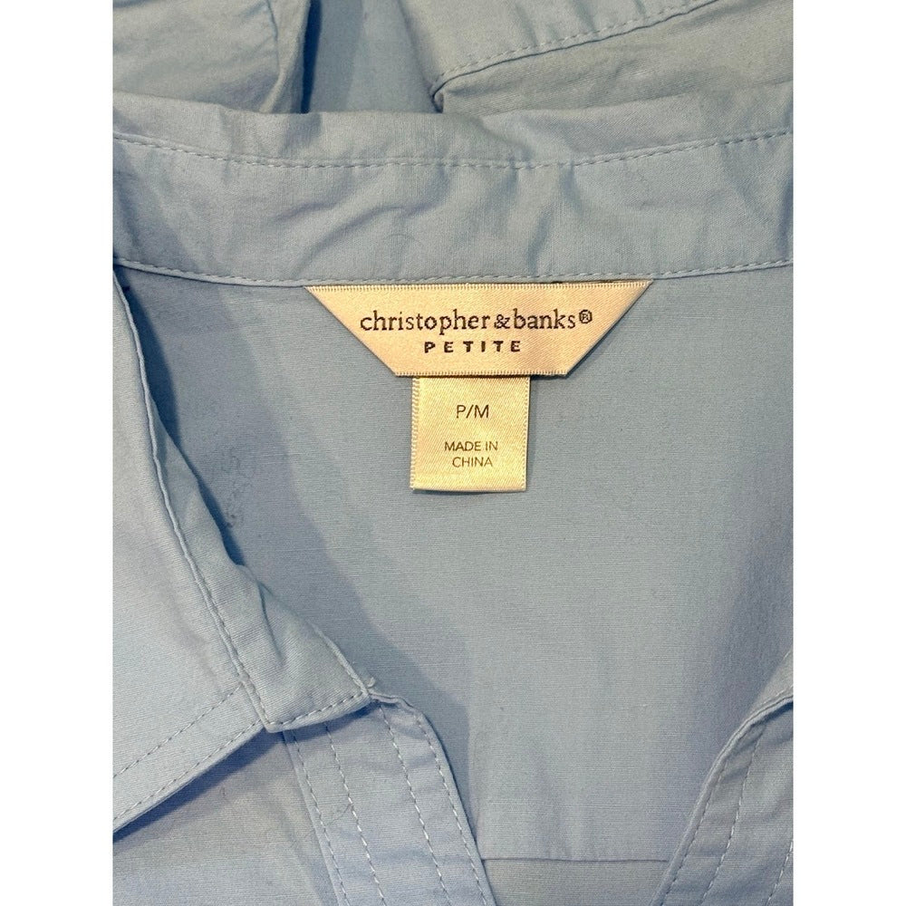 Sharp Christopher & Banks Blue Tailored Button-Down Shirt Ladies Petite Medium