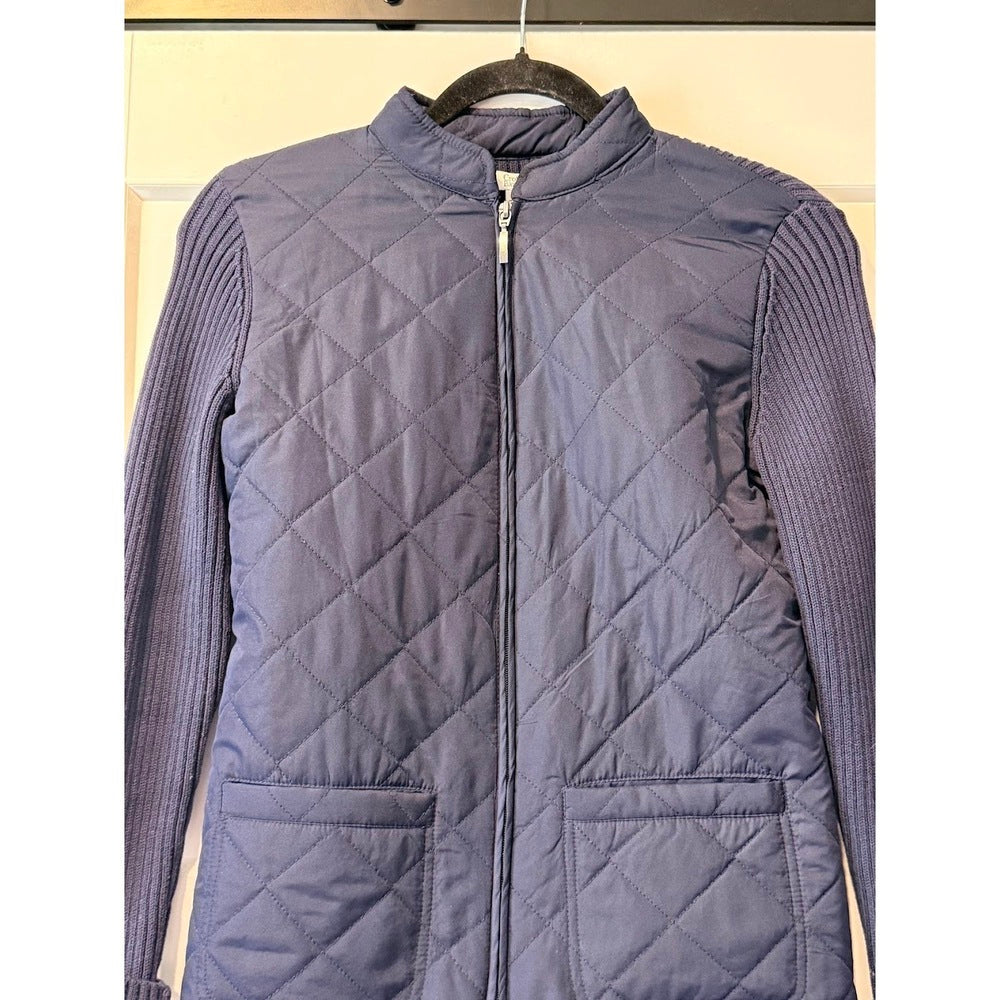 Warm Croft & Barrow Navy Blue Zip-Front Sweater Jacket Ladies Petite Small