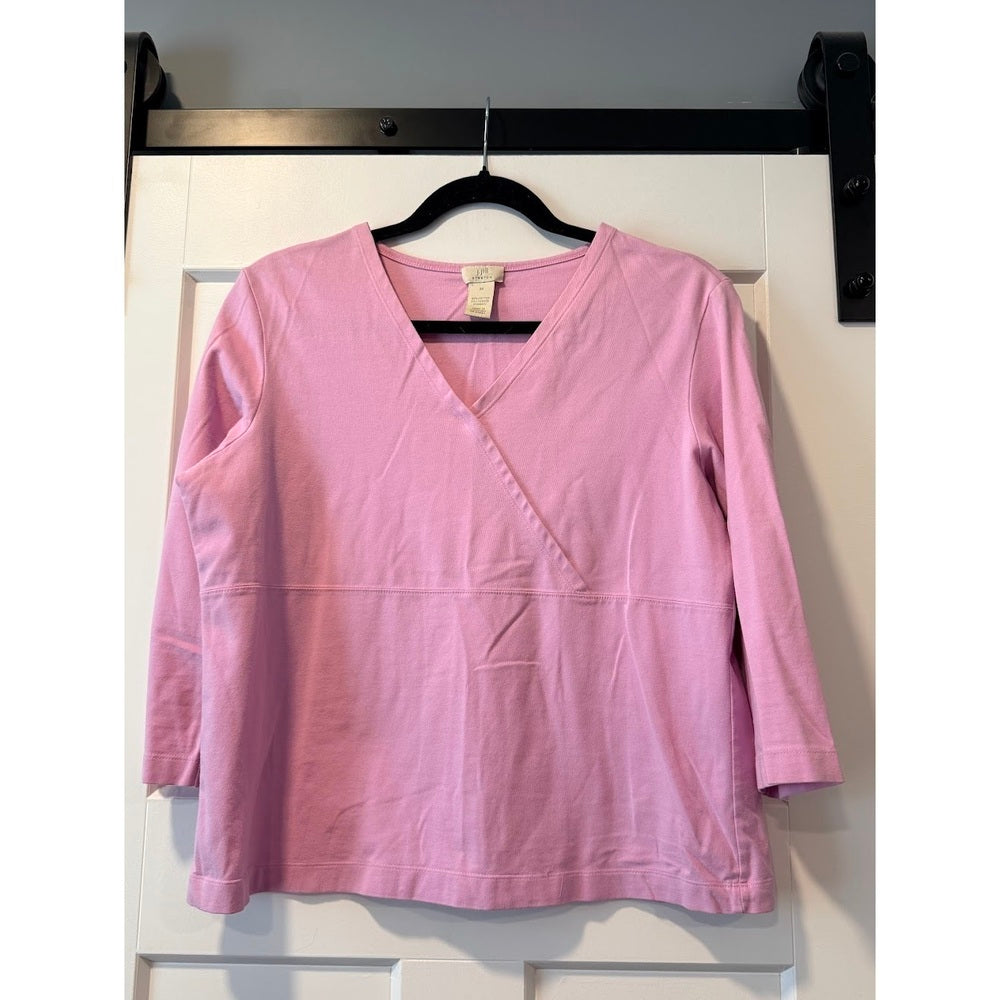 Cute J. Jill Pink Stretch Long Sleeve Crossover Tee Ladies Size Medium