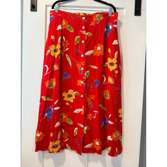 Vintage J. Jill Red Floral Button-Front Skirt Women's Size 2X