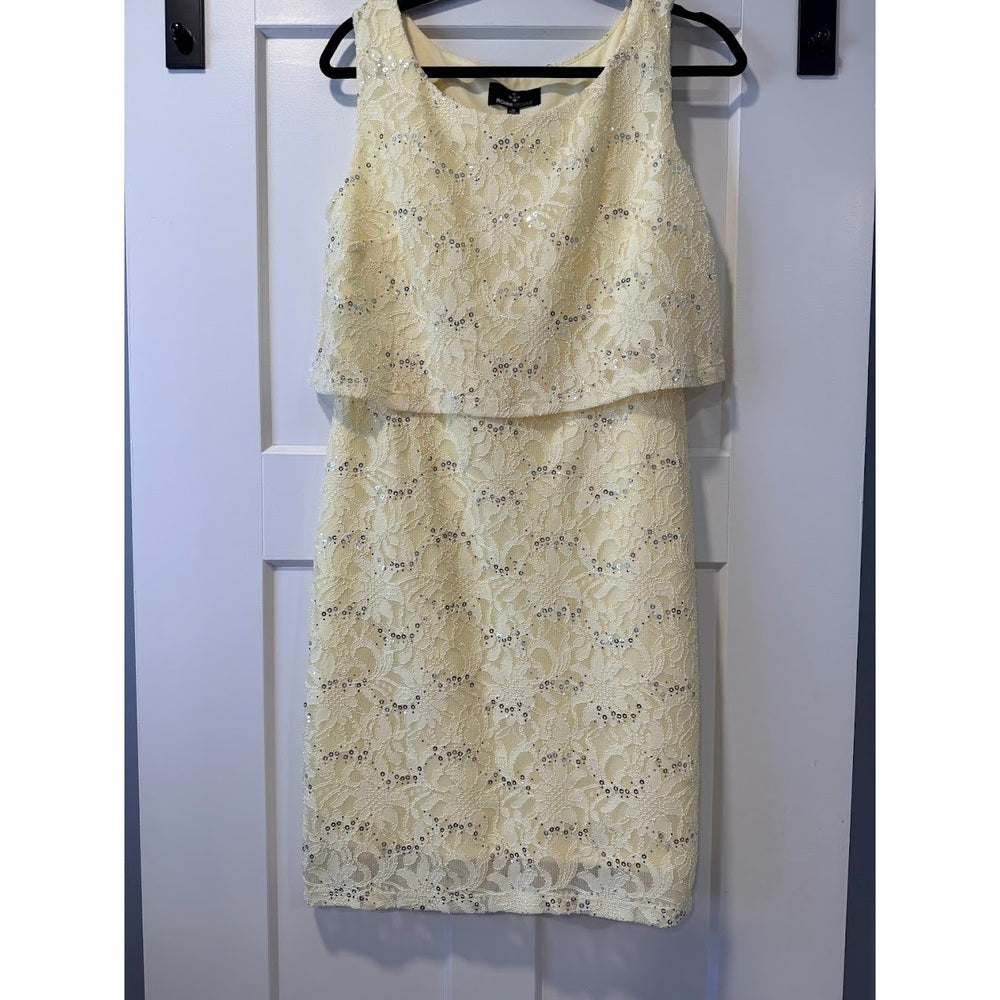 Fancy Ronni Nicole Pastel Yellow Dress With Lace and Sequins Ladies Size 10