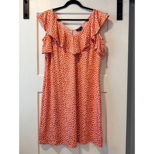Fun & Vibrant MSK Polka Dot Ruffle Sleeve Dress in Coral Ladies Sz Large