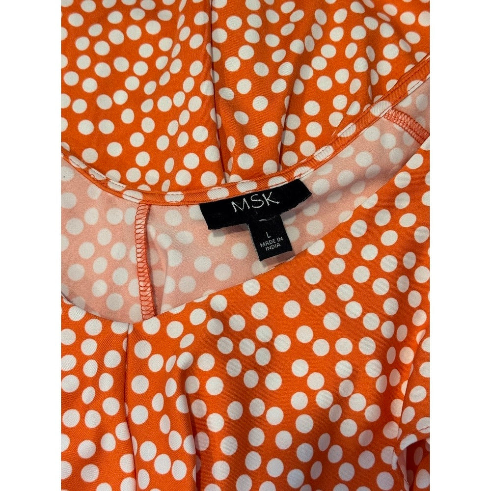 Fun & Vibrant MSK Polka Dot Ruffle Sleeve Dress in Coral Ladies Sz Large