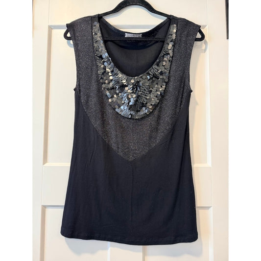 Dressy Vertigo Paris Sequined & Glittery Black Tank Top Ladies Size Medium