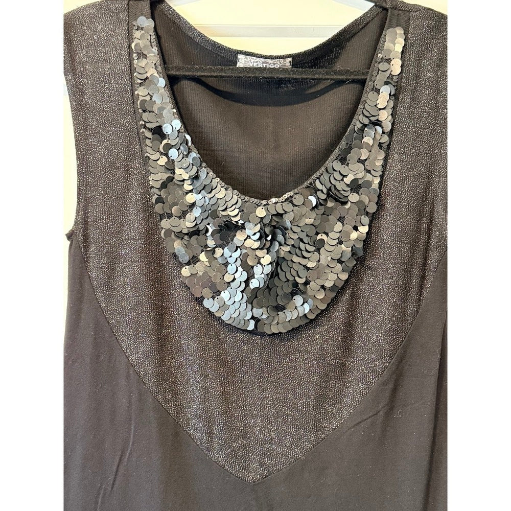 Dressy Vertigo Paris Sequined & Glittery Black Tank Top Ladies Size Medium