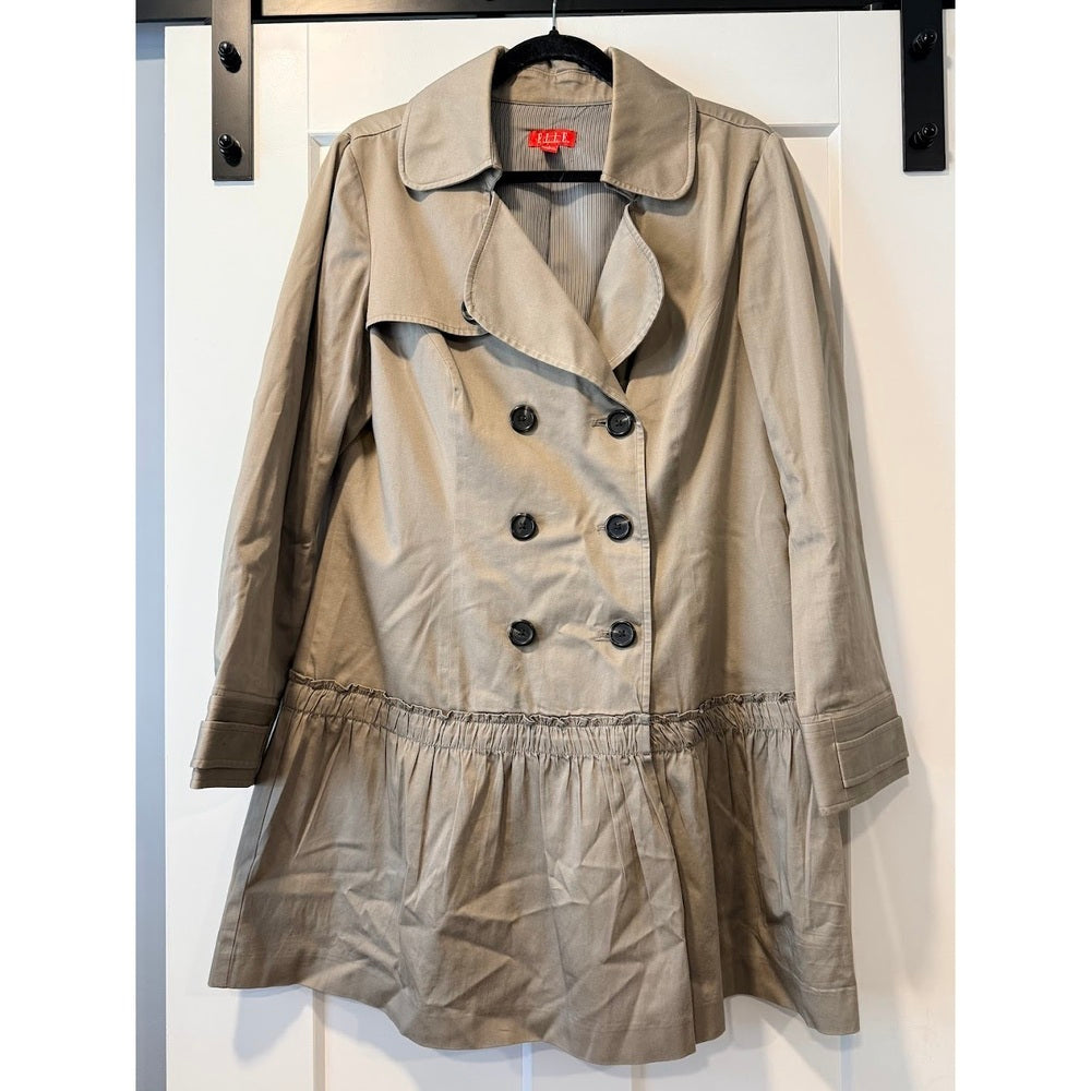 Cute Elle Trench Coat-Style Tan Ruffled Jacket Ladies Size Large