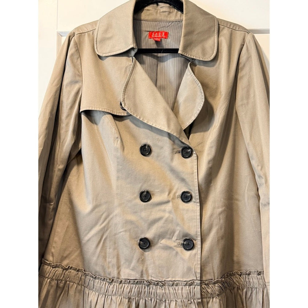 Cute Elle Trench Coat-Style Tan Ruffled Jacket Ladies Size Large