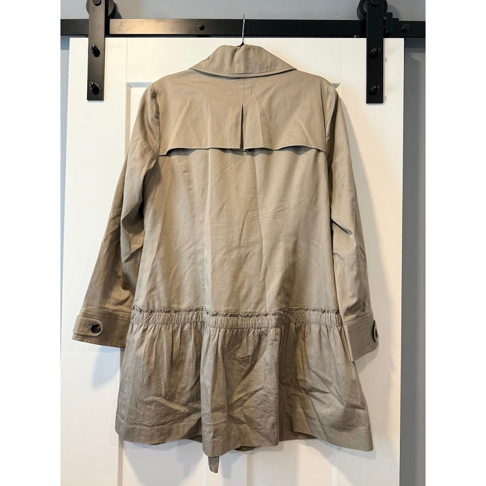 Cute Elle Trench Coat-Style Tan Ruffled Jacket Ladies Size Large