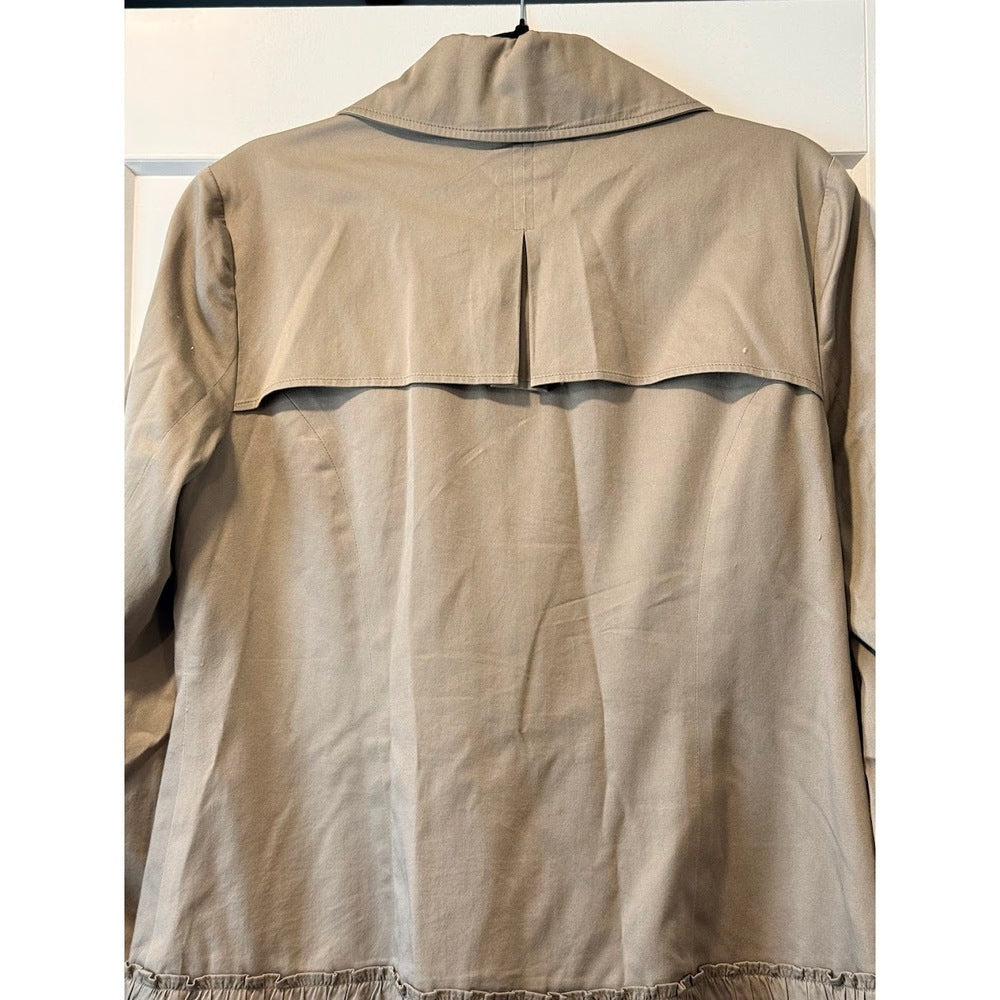 Cute Elle Trench Coat-Style Tan Ruffled Jacket Ladies Size Large