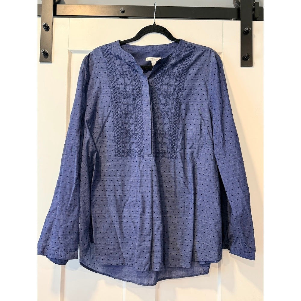 Isaac Mizrahi Navy Blue Cotton Pin Dot Top Ladies Size XL