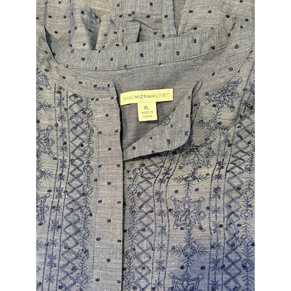 Isaac Mizrahi Navy Blue Cotton Pin Dot Top Ladies Size XL