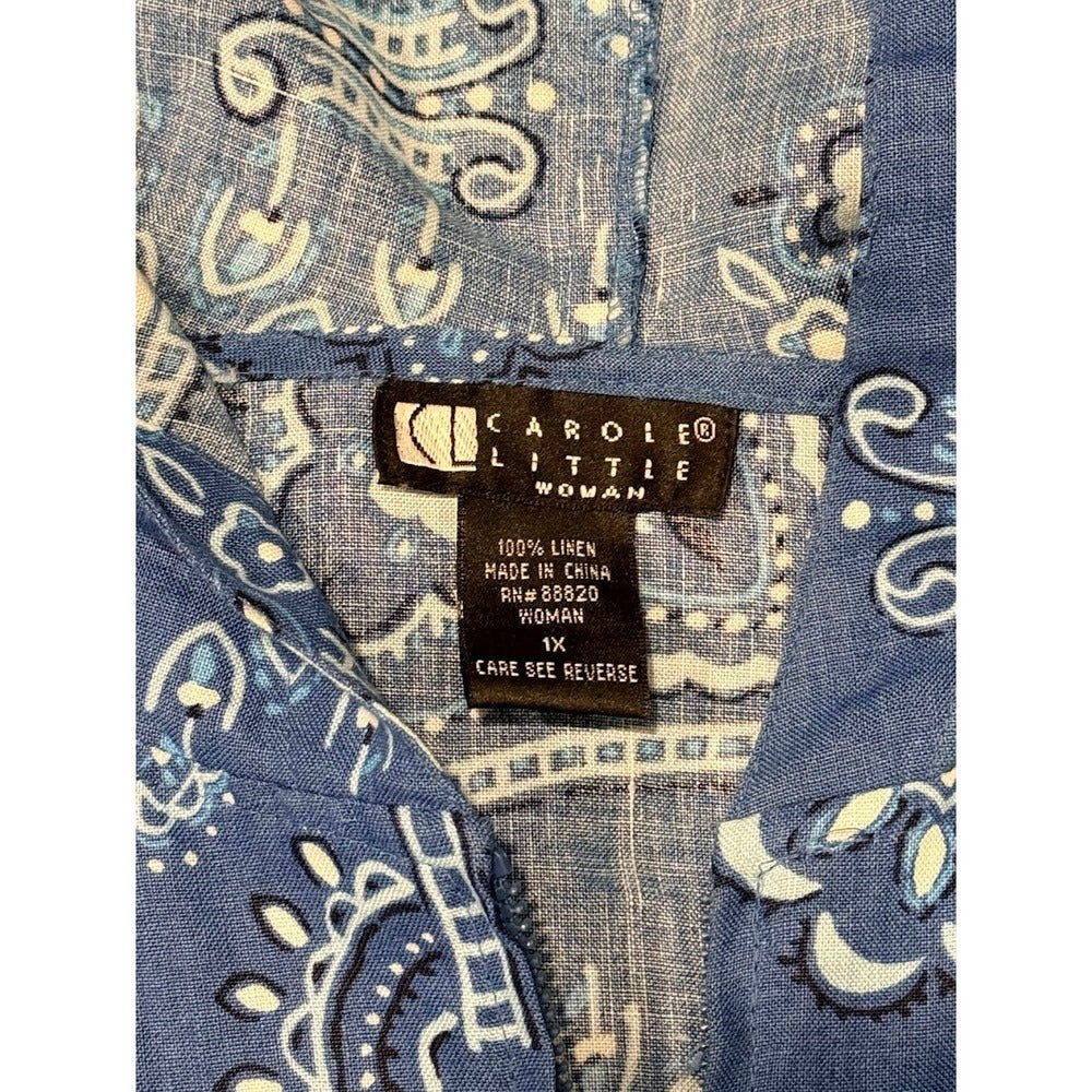 Carole Little Zip-Front Linen Floral Bandana Print Jacket Women's Size 1X