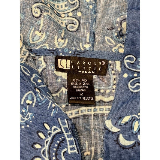 Carole Little Zip-Front Linen Floral Bandana Print Jacket Women's Size 1X
