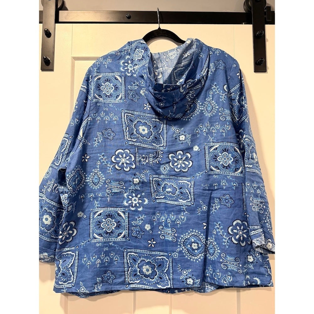 Carole Little Zip-Front Linen Floral Bandana Print Jacket Women's Size 1X