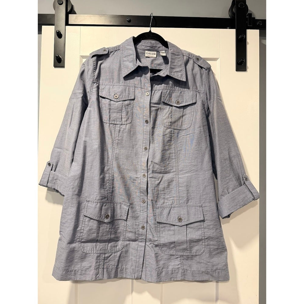 Chico's Chambray Tunic Smoky Blue Ladies Size 3 (X-Large)