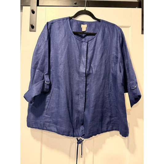 NWT Chico's Navy Blue Linen Blouse Ladies Size 3 (X-Large)