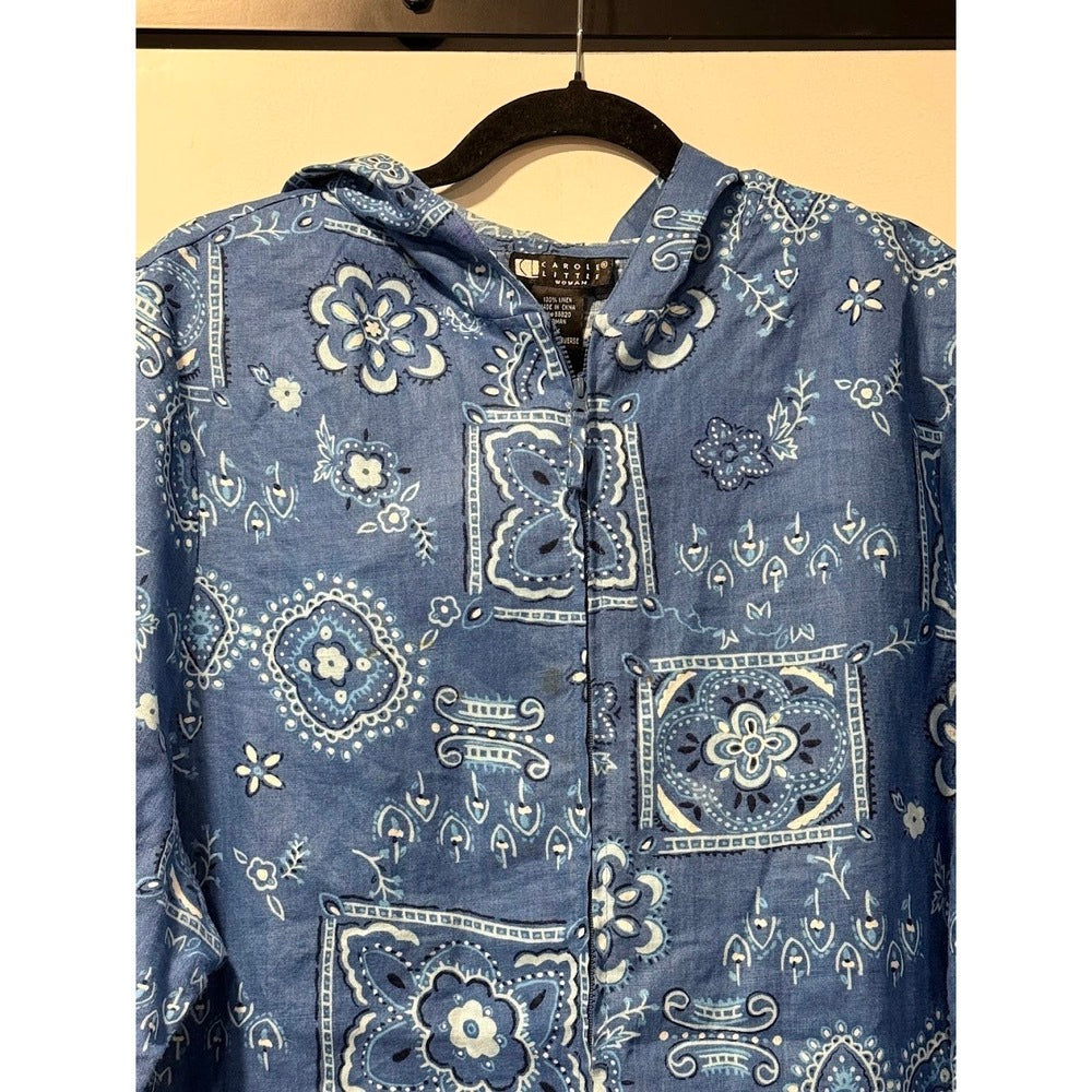 Carole Little Zip-Front Linen Floral Bandana Print Jacket Women's Size 1X