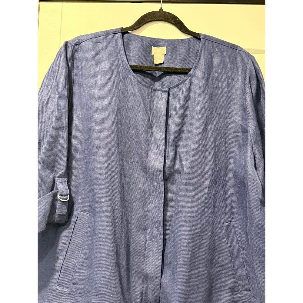 NWT Chico's Navy Blue Linen Blouse Ladies Size 3 (X-Large)