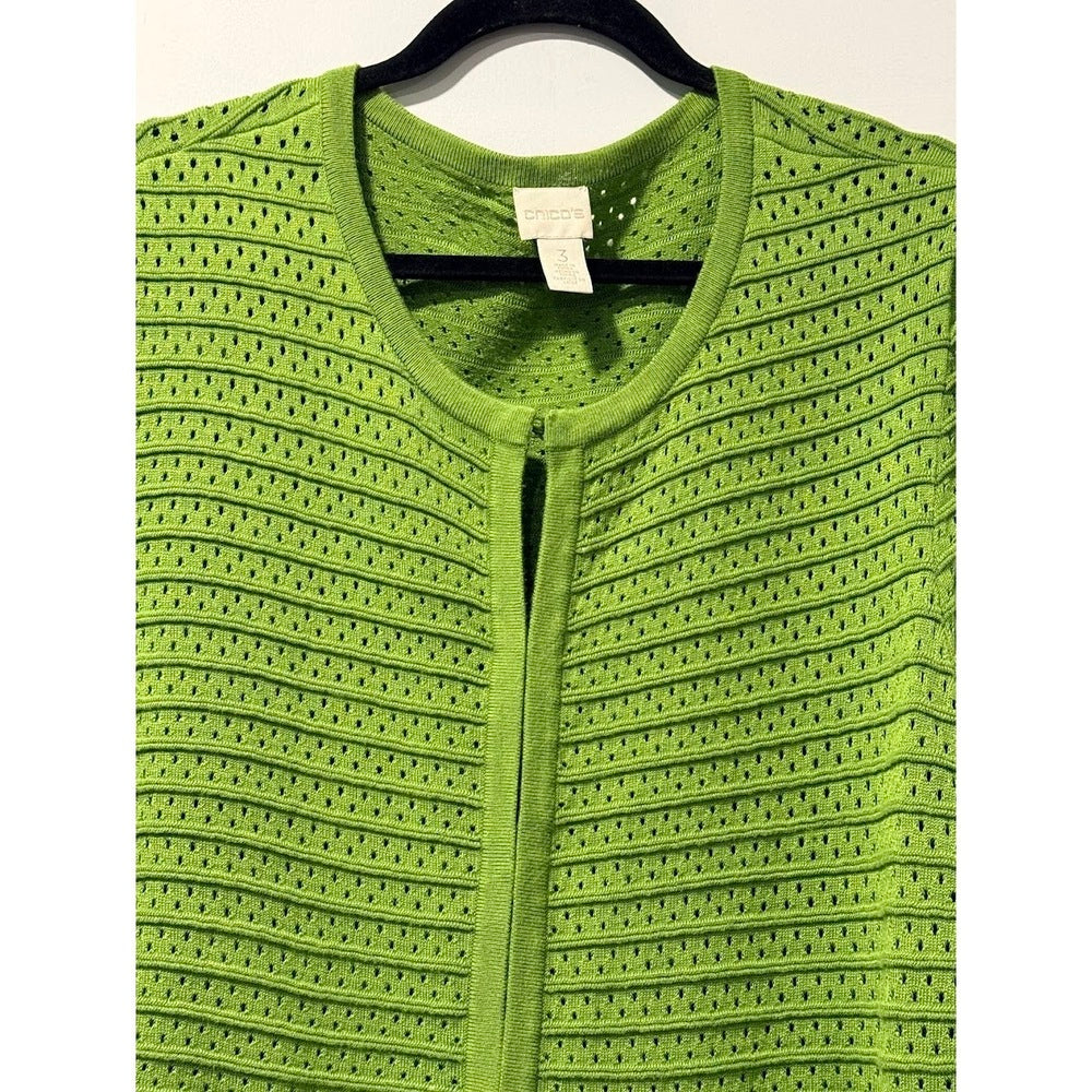 Chico's Lime Green Textured Cardigan Sweater Ladies Size 3 (X-Large)