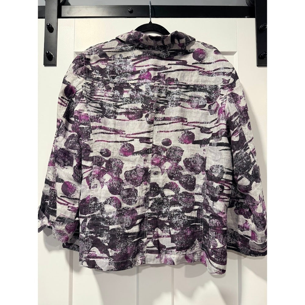On Trend Chico's Purple & Silver Linen Jacket Ladies Size 3 (X-Large)