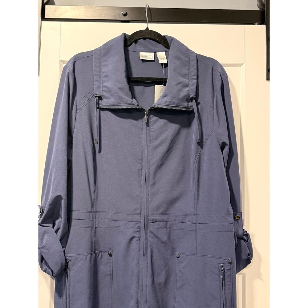 NWT Zenergy by Chico's Zip-Front Navy Blue Tunic Jacket Size 3 (X-Large)