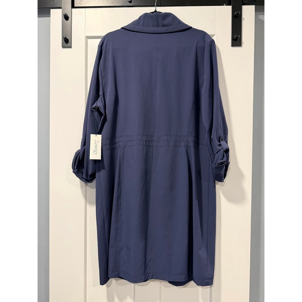 NWT Zenergy by Chico's Zip-Front Navy Blue Tunic Jacket Size 3 (X-Large)