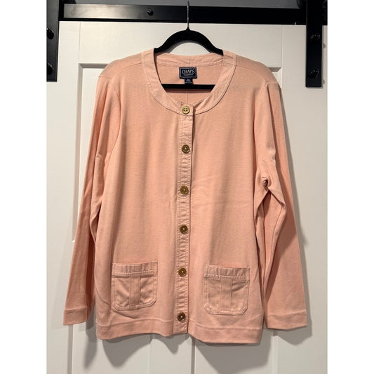 NWT Chaps Classics Light Pink Knit Long-Sleeve Cardigan Tee Ladies Size 2X