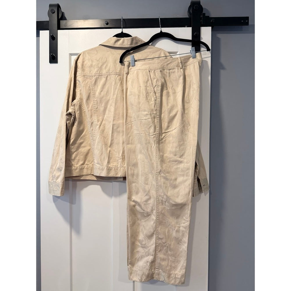 J. Jill 2-Piece Floral Print Tan Jacket & Pant Set Ladies Sz XL & 14