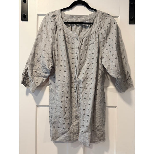 Chico's Gray Linen Geometric Print Tunic Top Ladies Size 2 (Large)