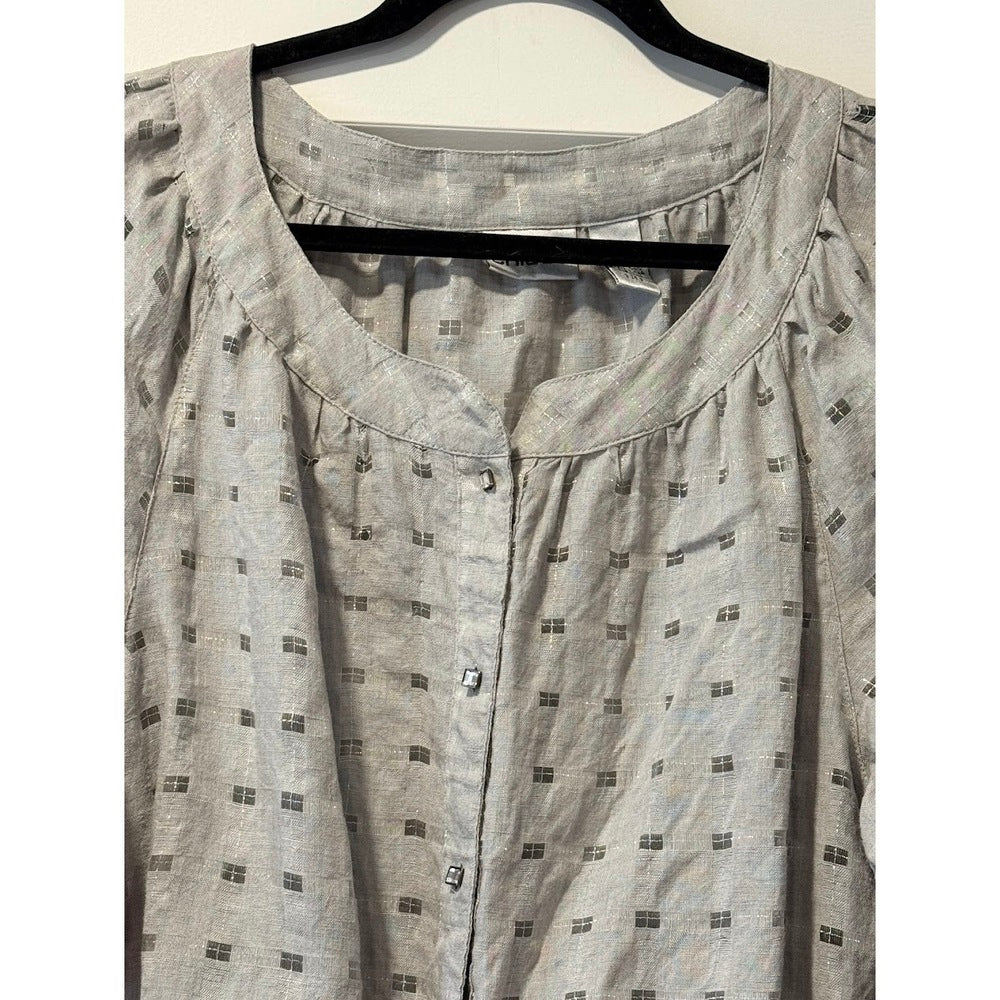 Chico's Gray Linen Geometric Print Tunic Top Ladies Size 2 (Large)
